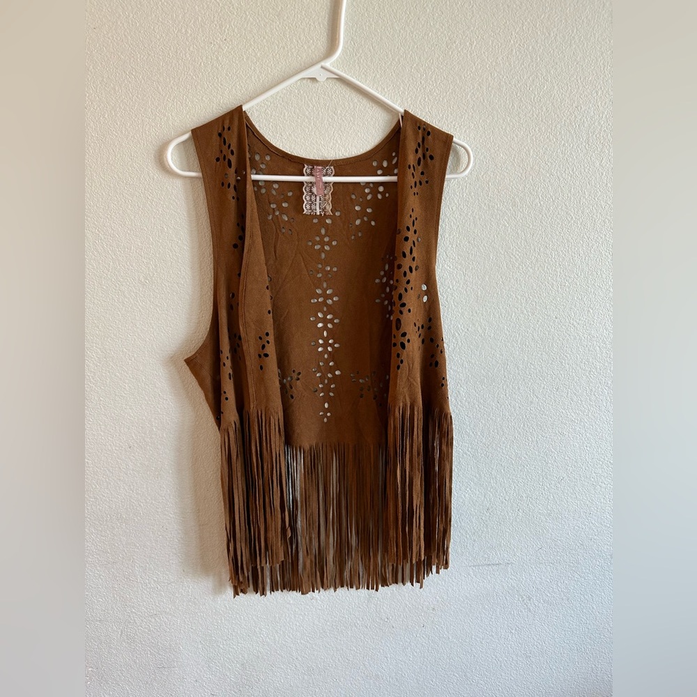 Brown boho cut vest size L